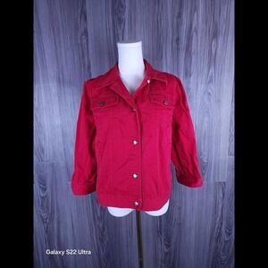 Chaps Denim Womens Red Cotton Trucker Jacket Button Front Size Large‎